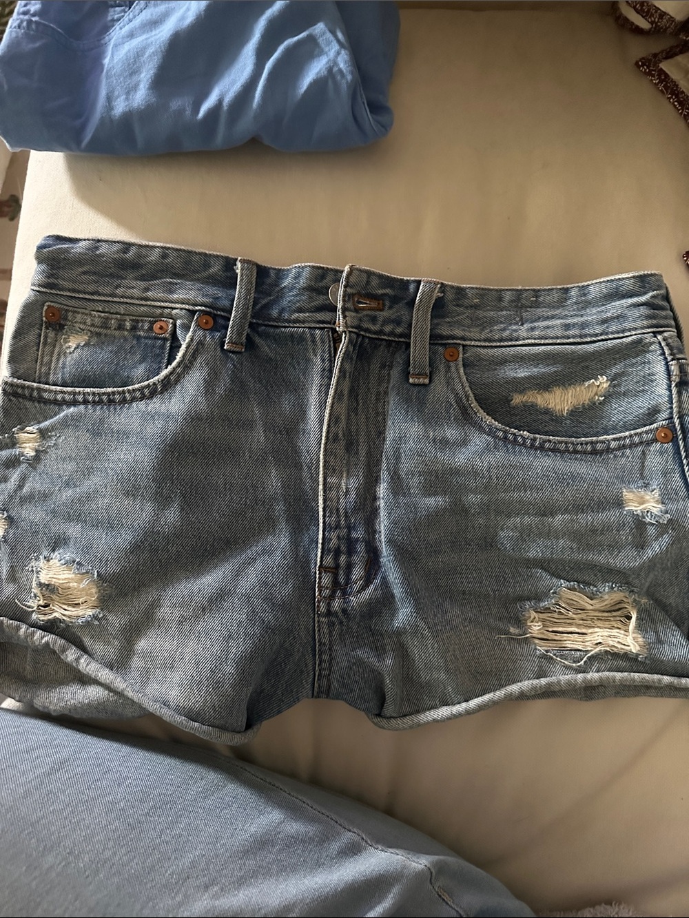 Madewell Light Blue Distressed Denim Shorts